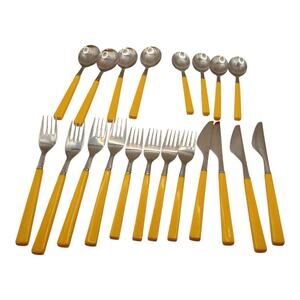 Anacapa Stainless Flatware Yellow Melamine Handle Taiwan 20 Pieces Spoons Forks